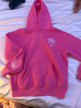 Pink Palm Puff Bright Pink Hoodie